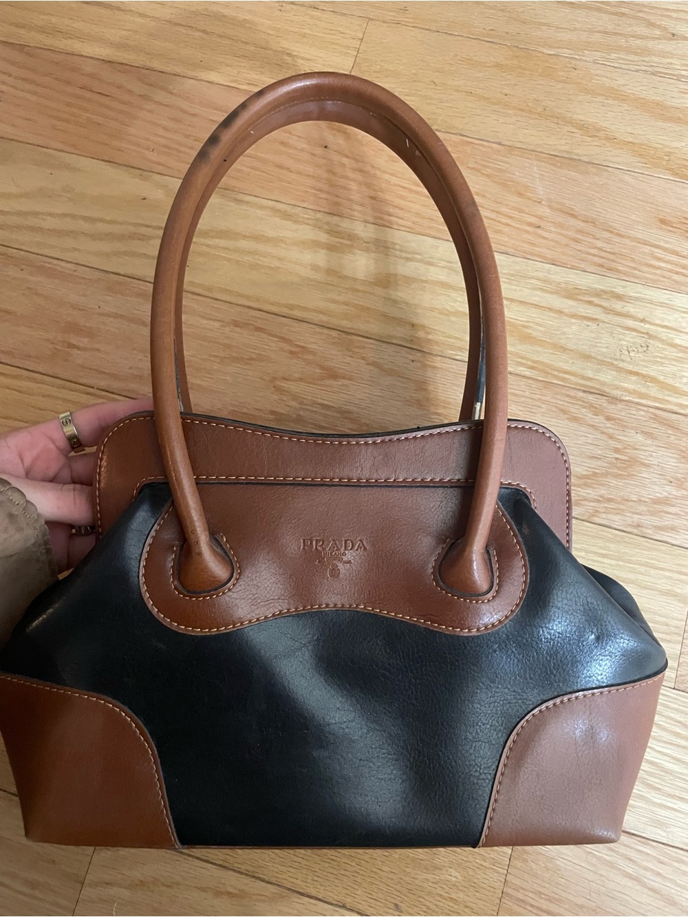 Prada Black & Brown Leather Satchel Handbag